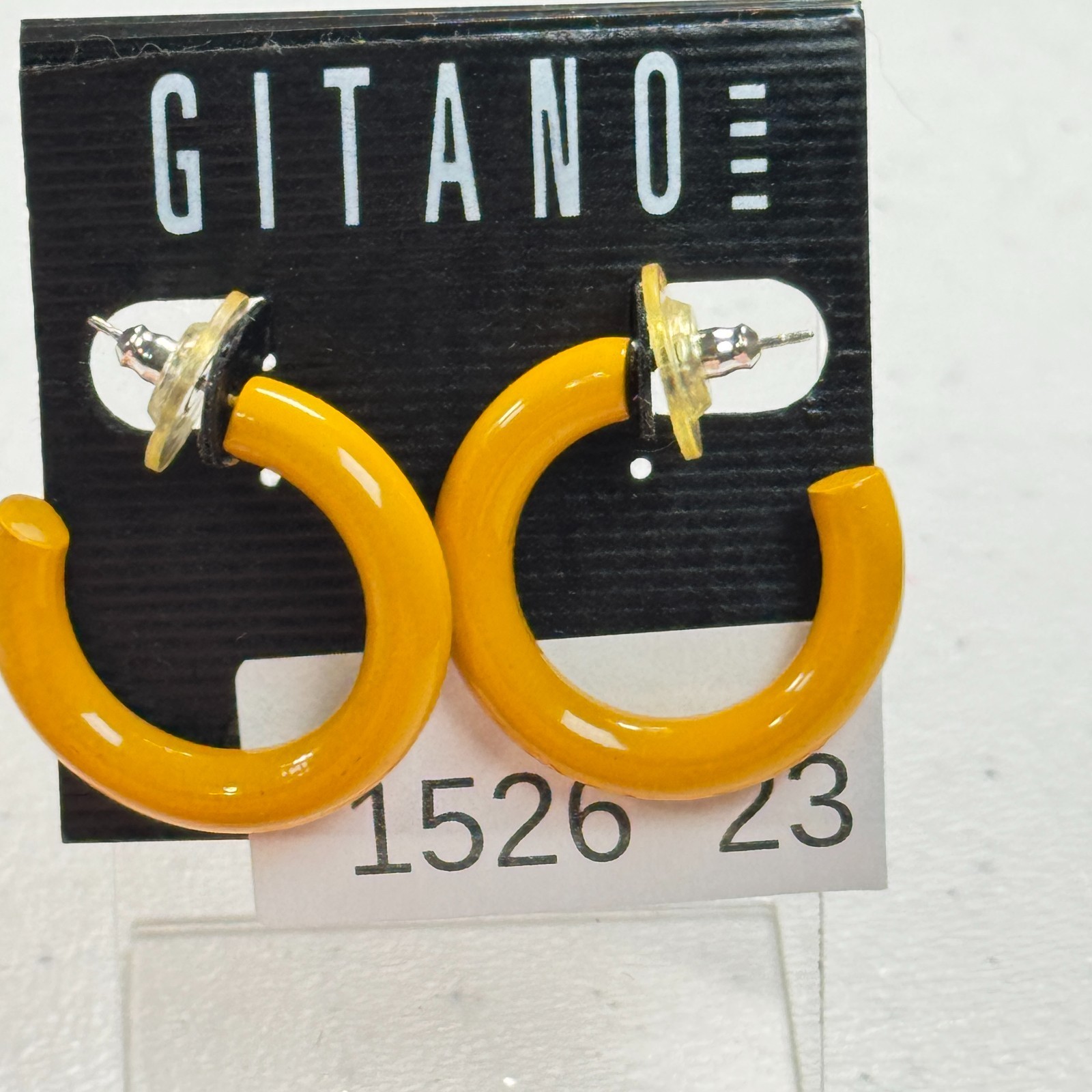 Vintage Pierced Earrings Gitano Mustard Yellow Enamel Chunky Hoop Statement 90s