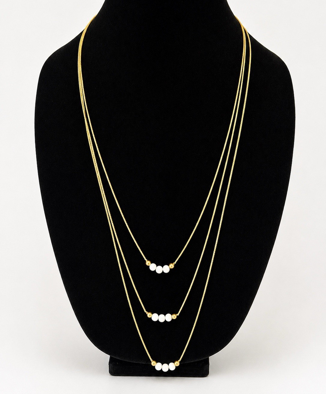 Vintage Monet Triple-Strand Gold-Tone & Ivory Bead Necklace (c. 1980–1989)