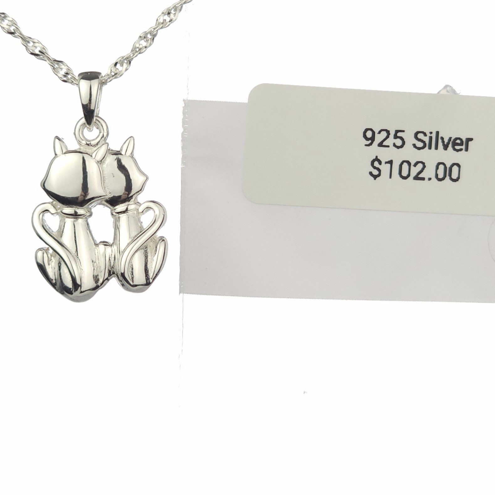 Solid 925 Silver “U & Me Love Forever” Engraved Cat Pendant With 20″ Italy Chain
