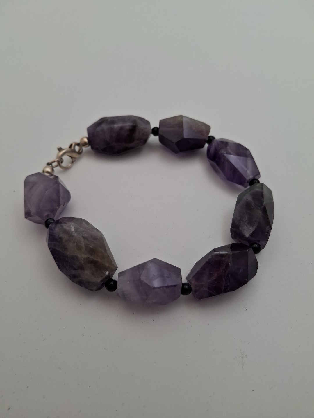 Sterling Silver 925 Amethyst Stone Purple Chunky Bracelet Large 9.5 Inches