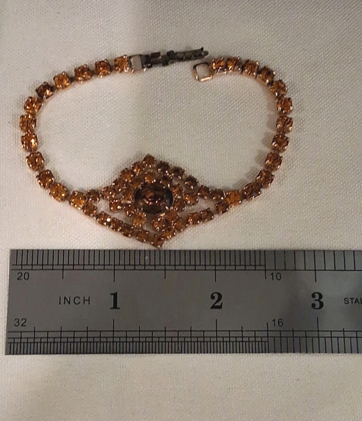 Vintage ArtDeco Style Topaz Amber Color Rhinestone Cocktail Tennis Bracelet