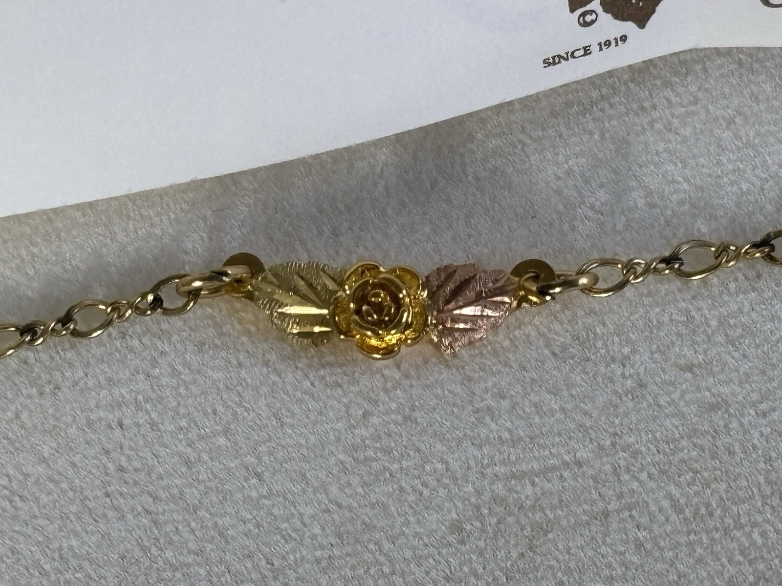 Black Hills Gold 10k Landstrom’s ROSE&Tricolor Leaves Bracelet 7 1/4 Inch W/ COA