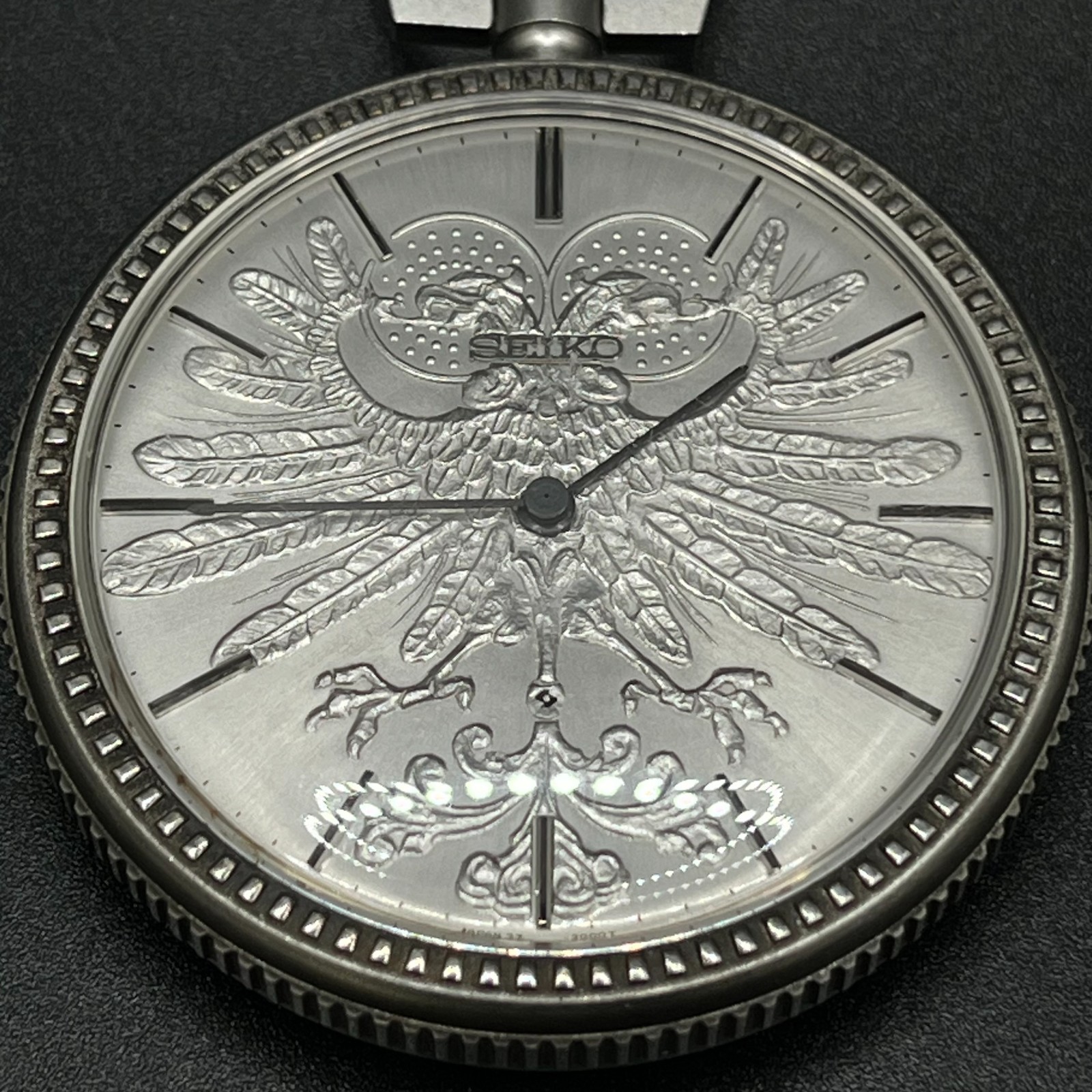Rare SEIKO Silver 885 Pocket Watch Double Headed Eagle Dentsu 70th Anniv Working