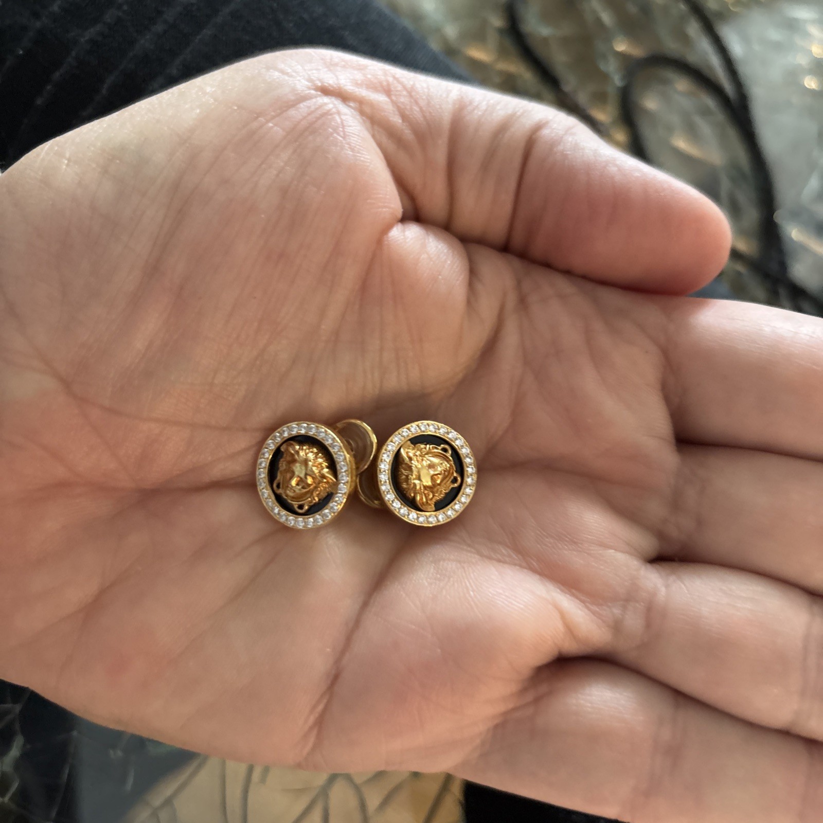 GIANNI VERSACE ATELIER MEDUSA 18K SOLID DIAMOND YELLOW GOLD PIERCED EARRINGS