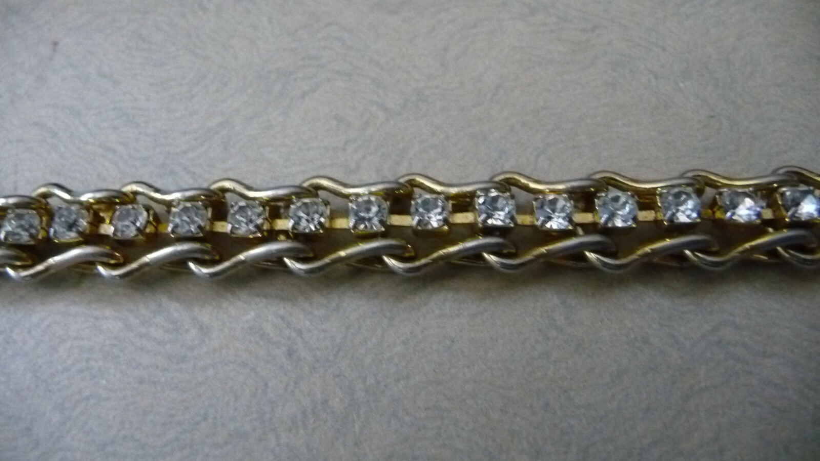 #1016X vtg costume BRACELET Gold Tone w RHINESTONES 6 1/2” L x 3/8” W