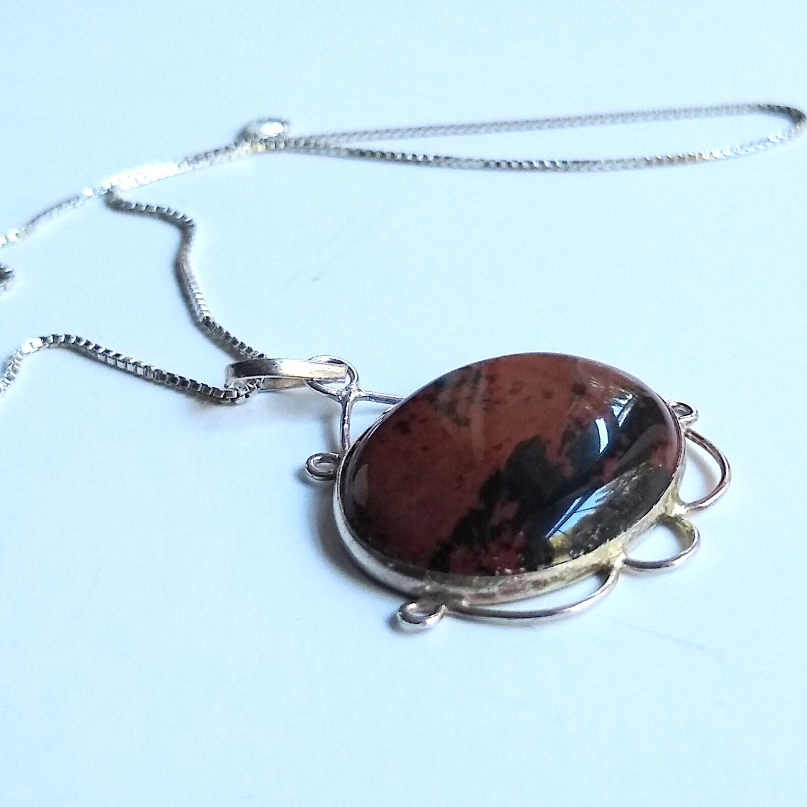 VTG New Mahogany Obsidian 925 Sterling Silver Pendant 18″ Necklace w Chain