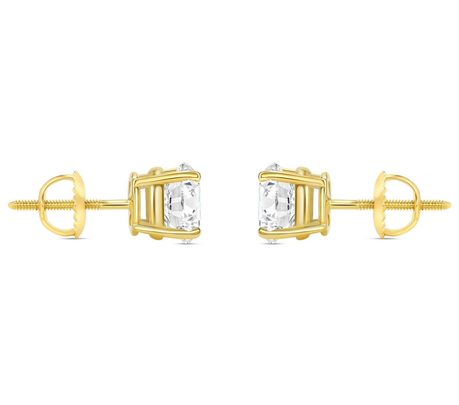 2.50 Ct Created Diamond Round Real 14K Yellow Gold Earrings Studs Screw Back