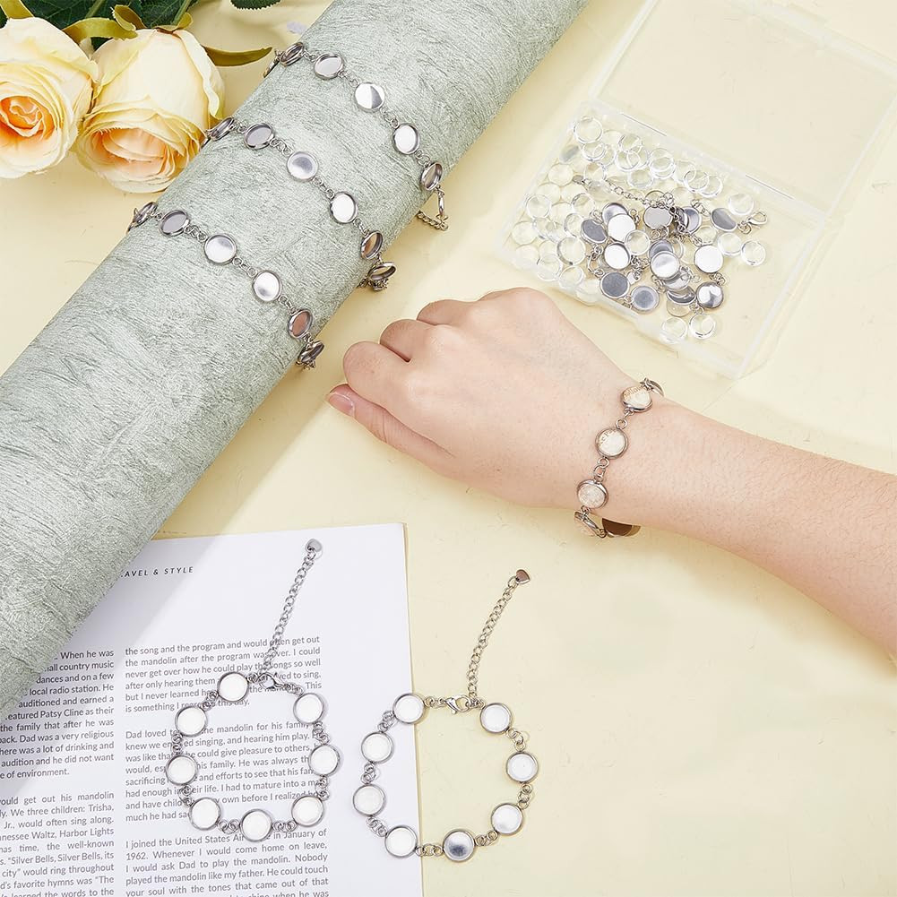 8Pcs Cabochon Bracelet Making Kit Base Bangle Blank Settings Stainless Steel Bra