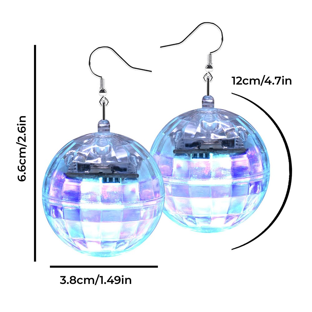 Disco Ball Earrings USB Rechargeable LED with 16 Light Modes for Party Gifts