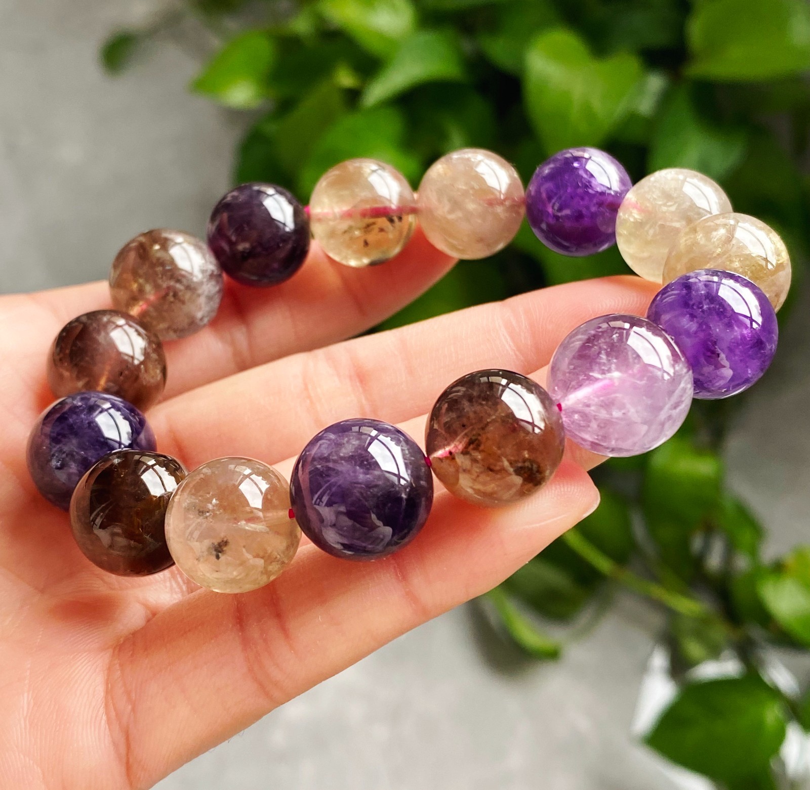 13.8-14.7mm Natural Auralite 23 Crystal Quartz Beads Bracelet 2552