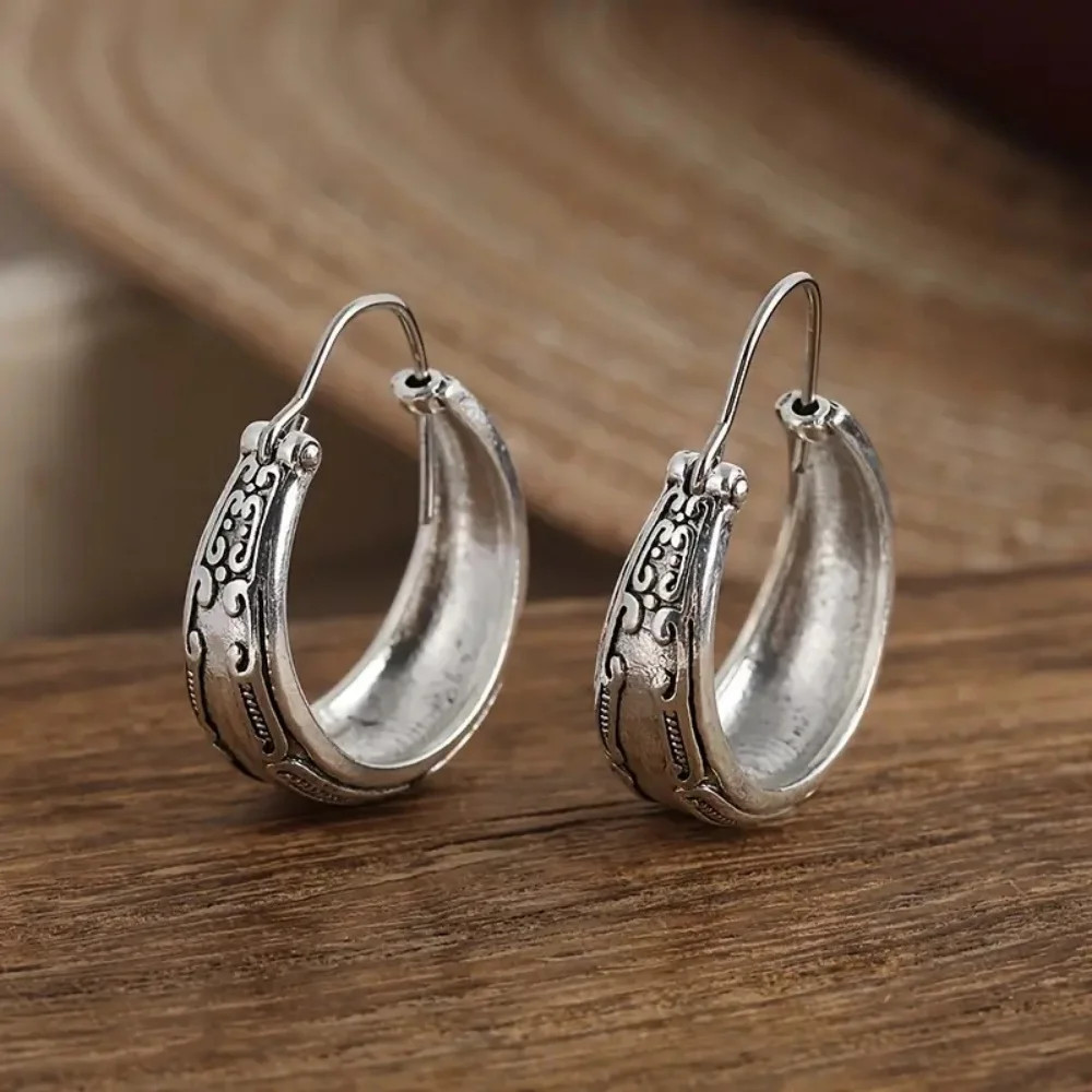 Hottest Woman Earrings Exaggerated Wide Band Cutout Plant Pattern Hip Hop…