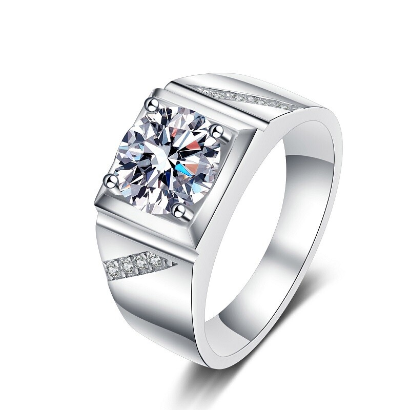 1CT 2CT VVS1 D Color Moissanite Mens Engagement Ring Band Real 925 Silver Gift