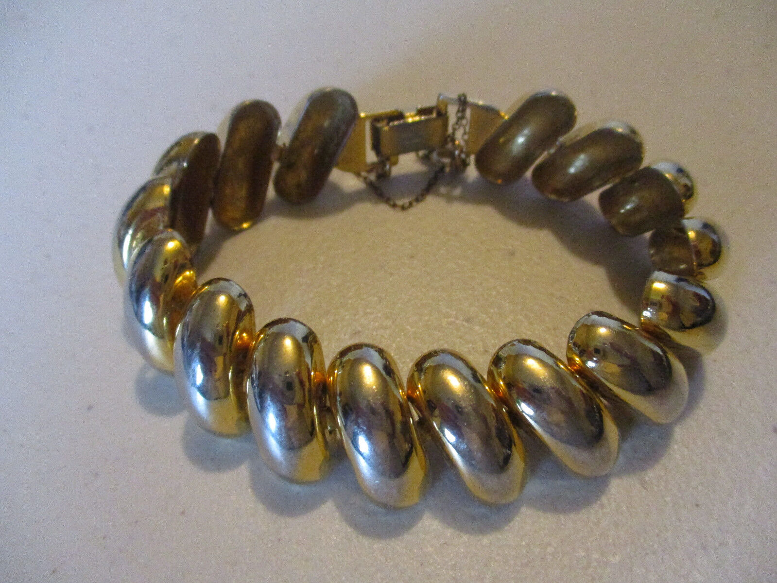Vintage Signed Napier Gold Tone Link Costume Bracelet with Safety Chain!