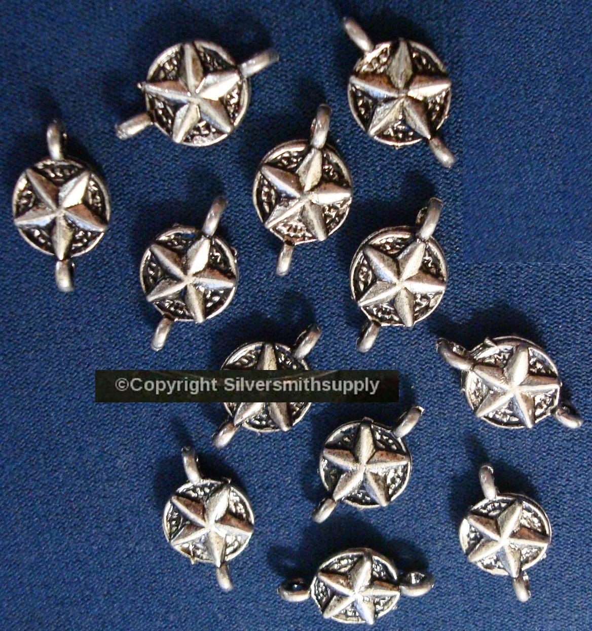 12 Lone star jewelry links 3d stars double closed loops 18mm ant silver fpb061