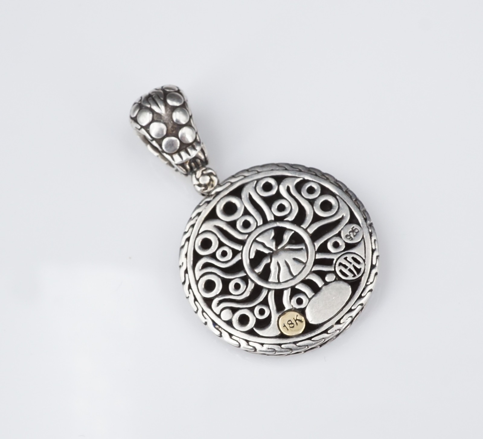 John Hardy Sterling Silver 18k Yellow Gold Dot Round Pendant 1.8″ PS2359