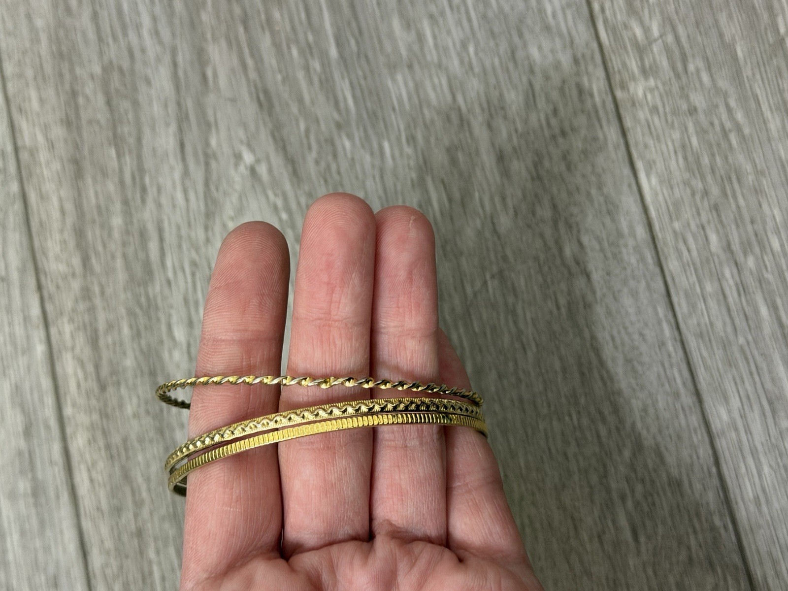 Set of 3 Gold Tone Stackable Bangle Bracelets, No Clasp, Metal, 2.75” Diameter