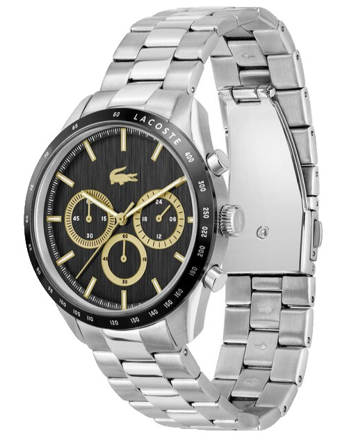 LACOSTE BOSTON 2011272 BLACK CHRONOGRAPH DIAL SILVER BRACELET 32MM MENS WATCH