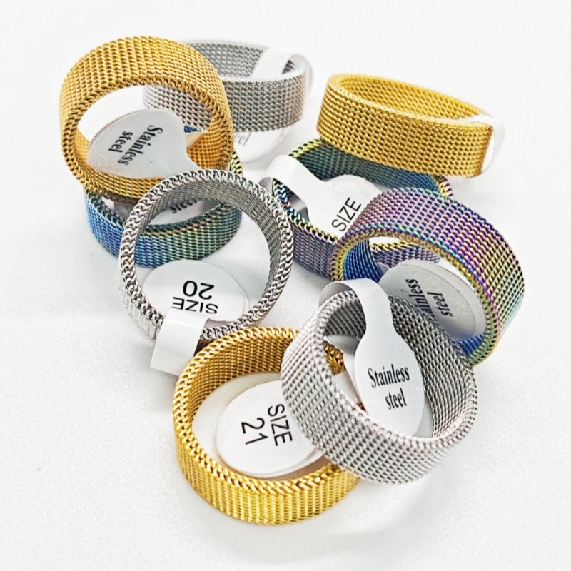 36Pcs 8mm Stainless Steel Mesh Rings 3 Color Mixed Flexible Woven Unisex Jewelry