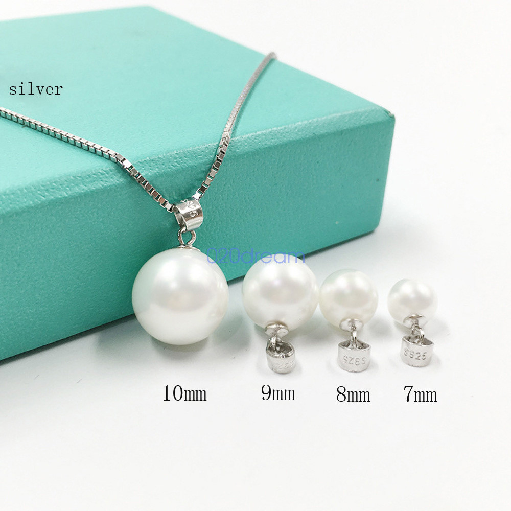 Real 925 Sterling Silver Pendant Necklace Sea Shell Pearl Drop Pendant Box Chain