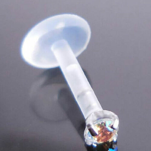 AB Crystal Flat Back Stud Earring Tragus Cartilage Rings BioPlast Ring 16G