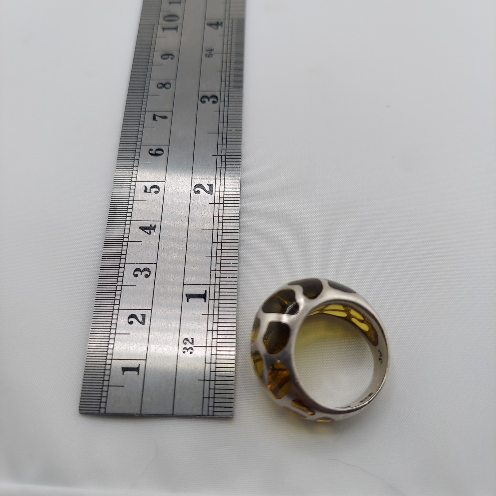 Designer Angelique de Paris Sterling and Lucite “Safari” Modernist Dome Ring