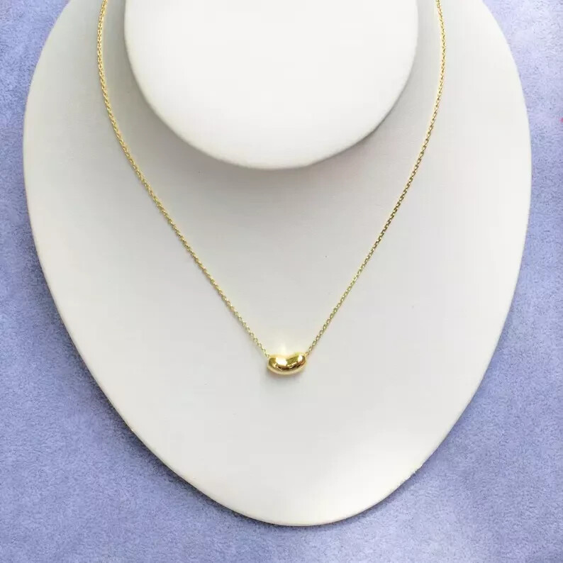 Sliding Bean Women’s Necklace in 14K Yellow Gold Plated with Chain 925 Silver