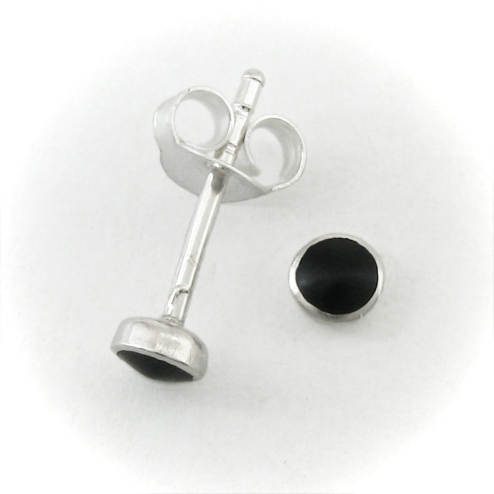 4mm Black Inlay ‘Button’ Post Earrings – 925 Sterling Silver Settings