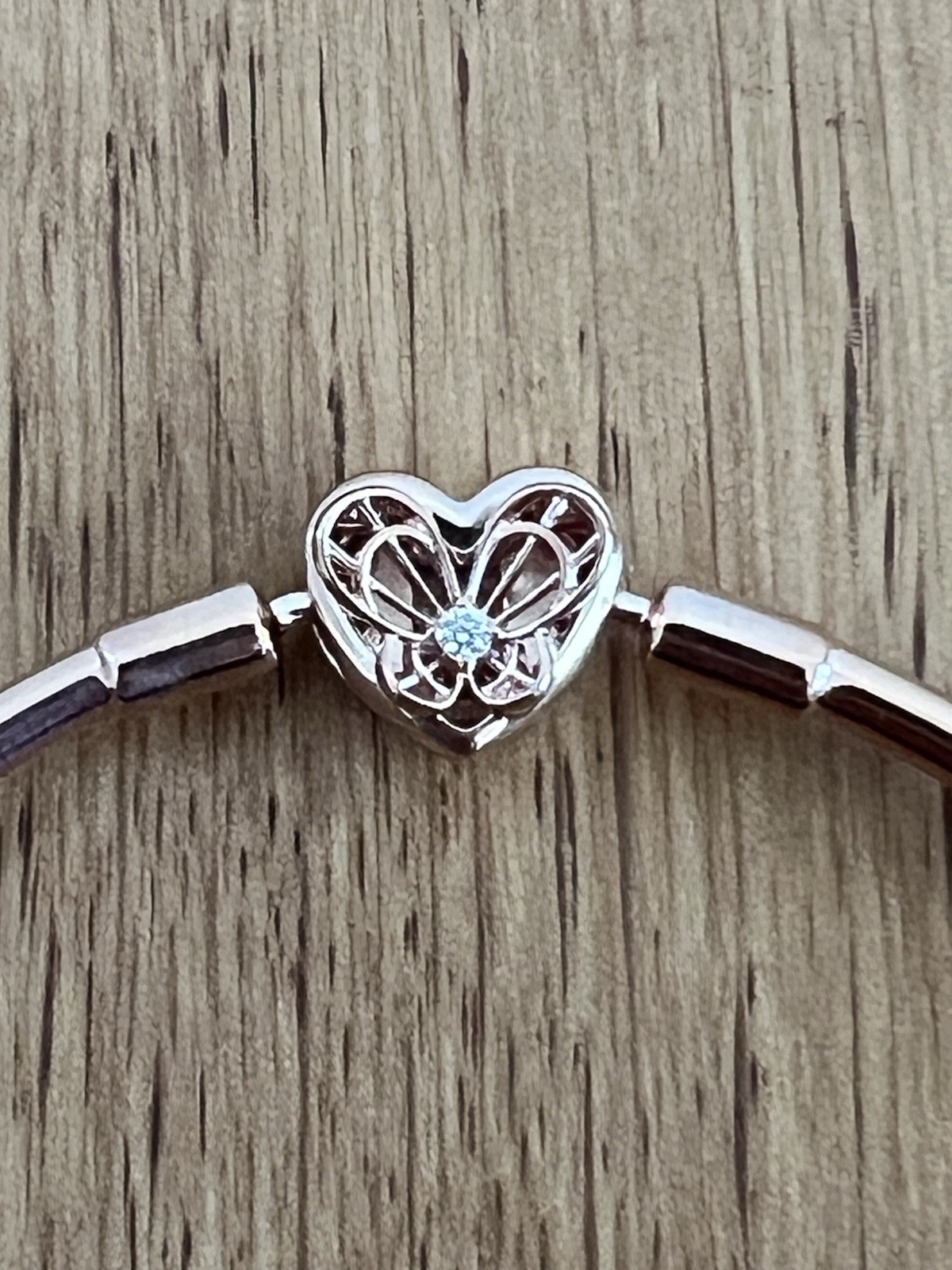 PANDORA “Heart and Butterfly” Rose Gold Bangle Bracelet – NEW – 7.5 Inches/19 cm
