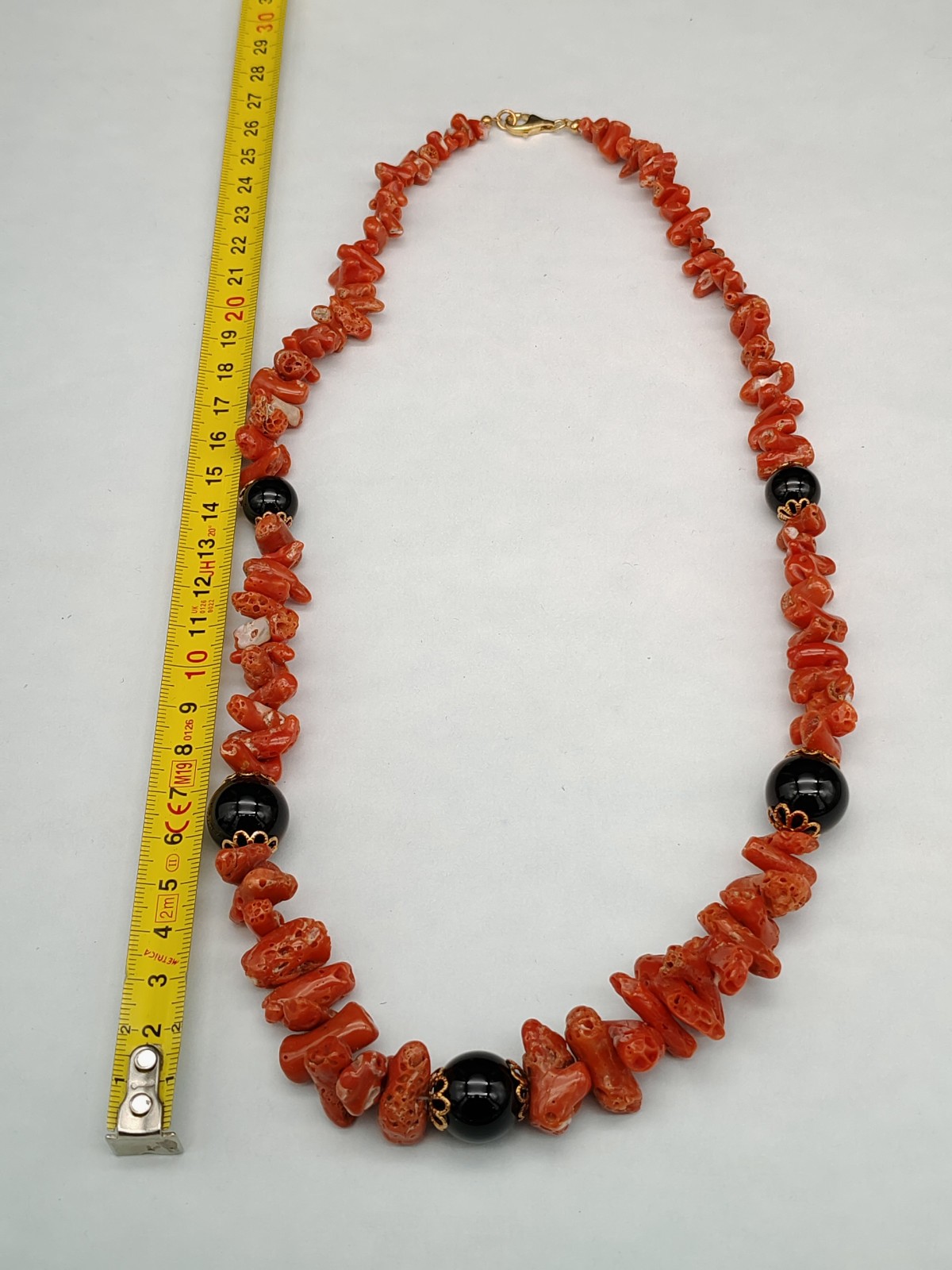 Women’s Red Coral Necklace of Sardinia Black Onyx Silver Italian Jewelry