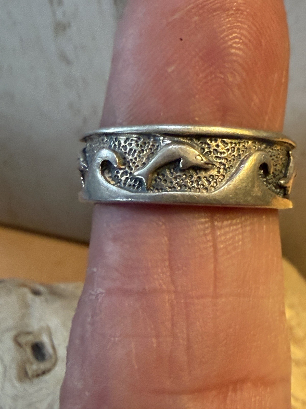Signed Sterling Silver Dolphin Ring Band 925 Size 8 Peter Stone