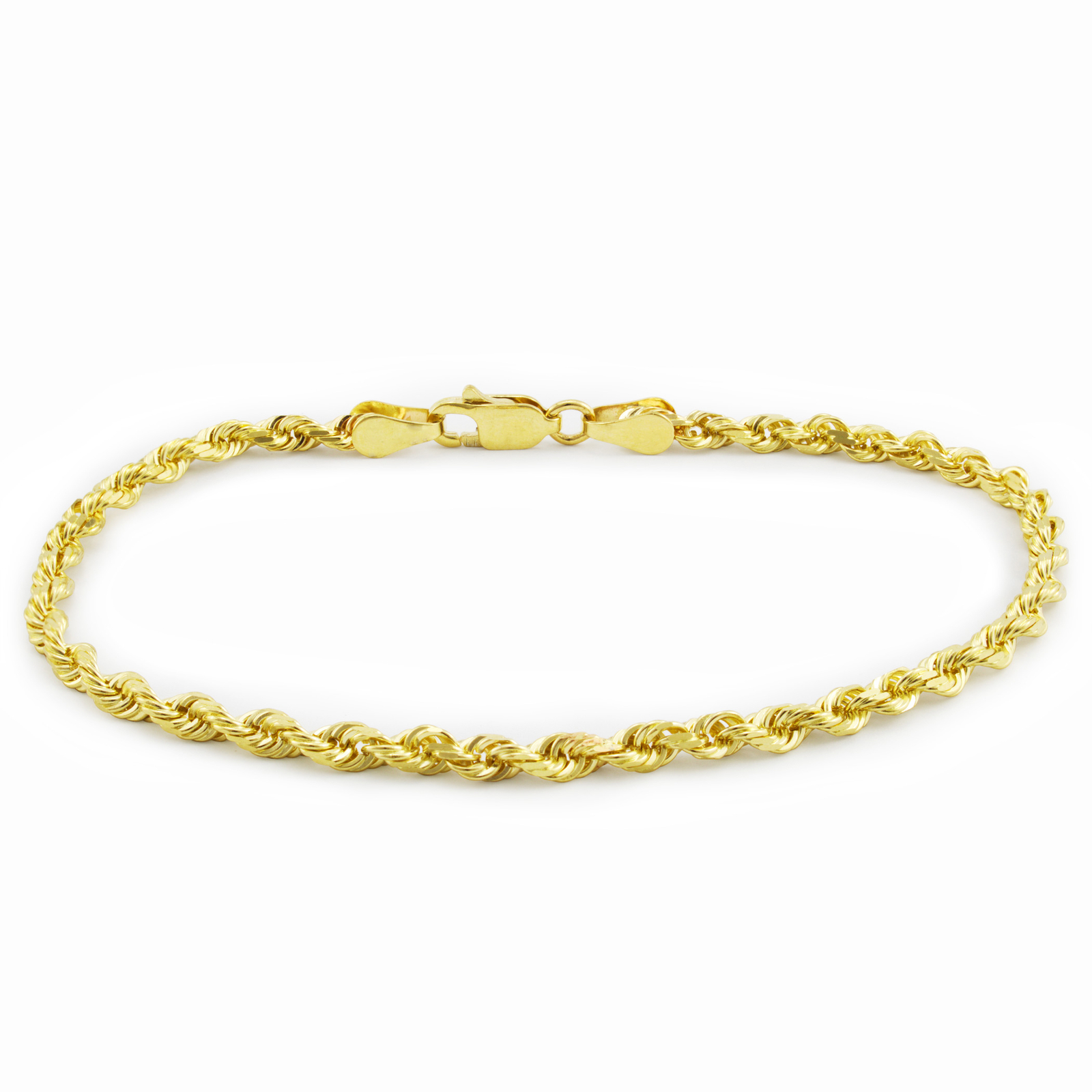 10K Yellow Gold 2mm Italian Diamond Cut Rope Chain Bracelet or Anklet 7″ 8″ 9″