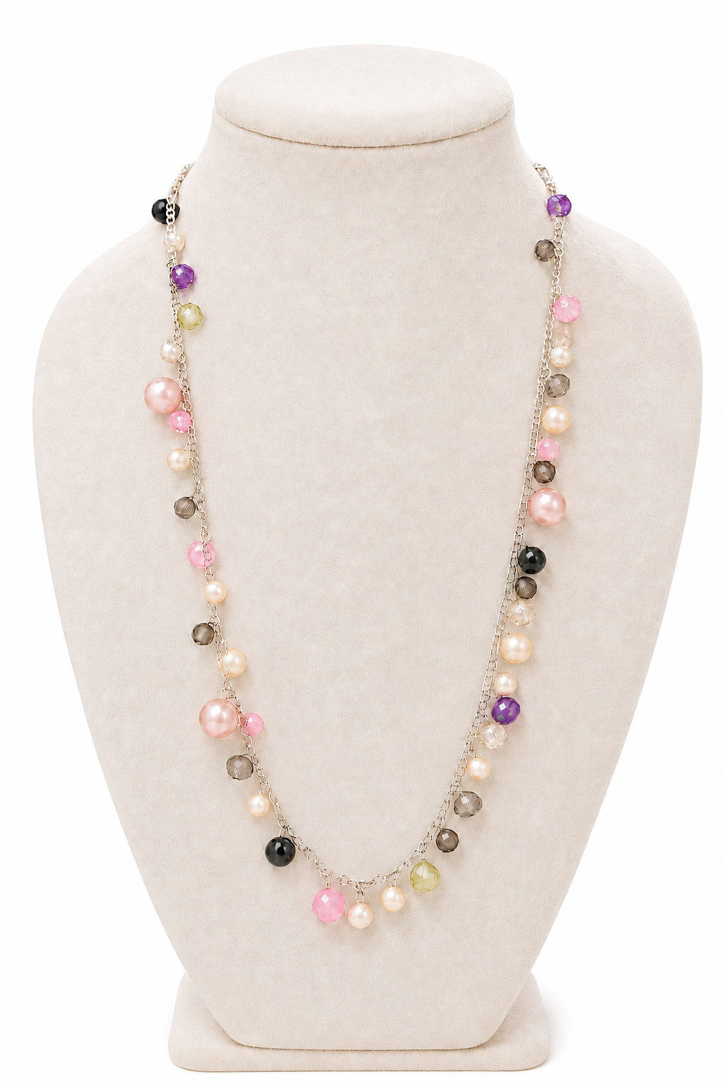 Silver-Tone Multicolor Beaded Station Necklace