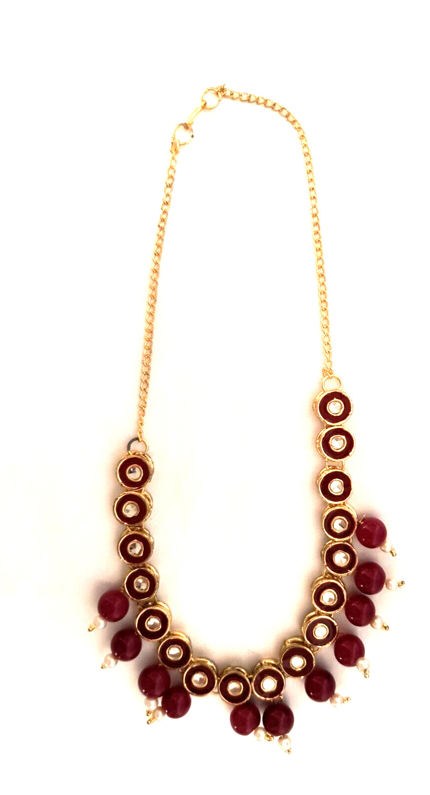 Women’s Statement Necklace Red Gold White Clear Colors with Gold Tone Chain