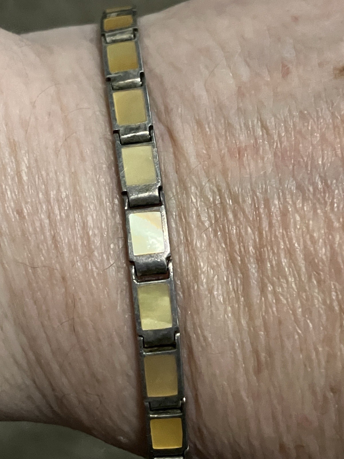Peyote Bird PB 925 Sterling Beige Shell Inlay 7.5” Link Bracelet ~ 12g