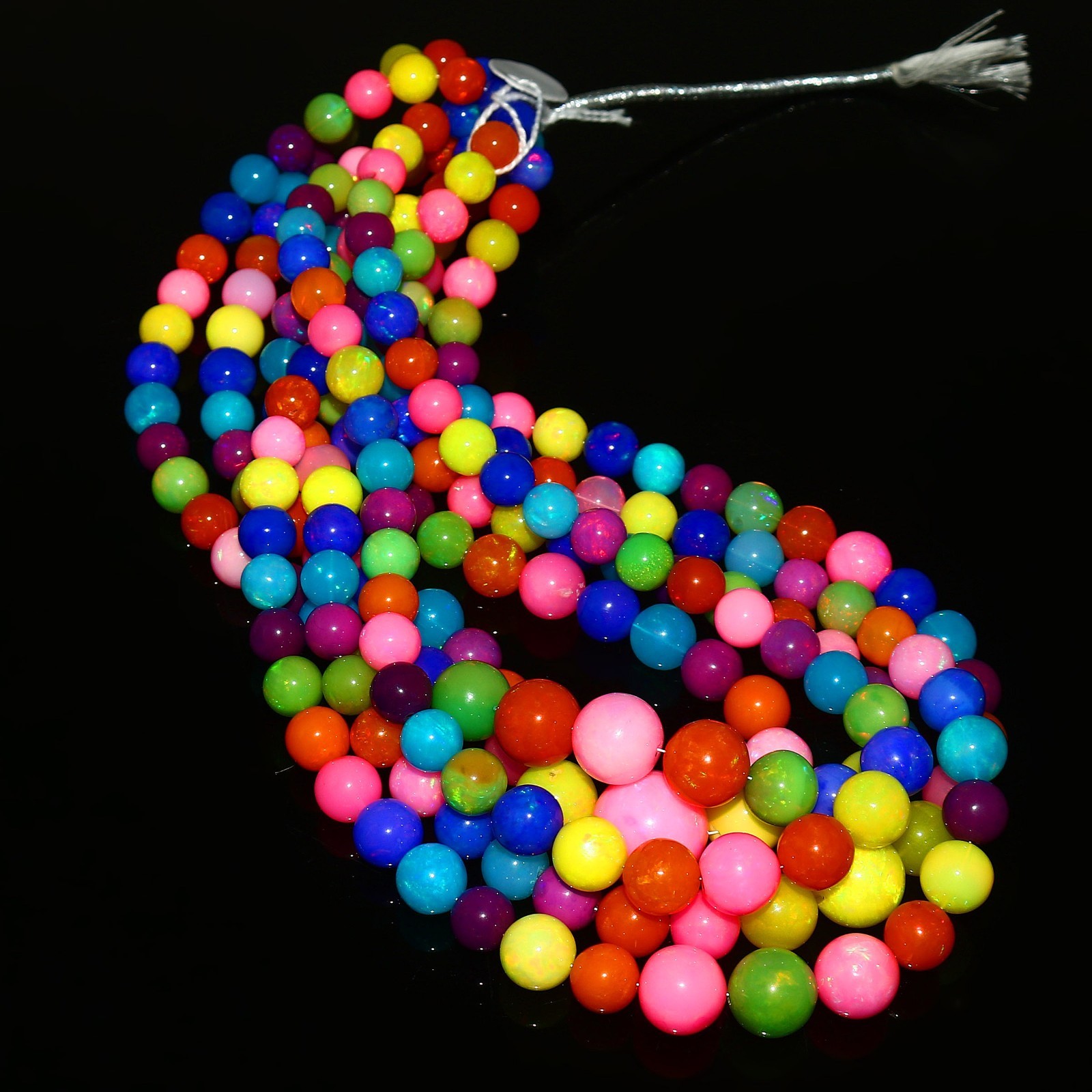 Ethiopian Welo Opal Faceted Round Bead Necklace Multi-Color Play of Fire 564