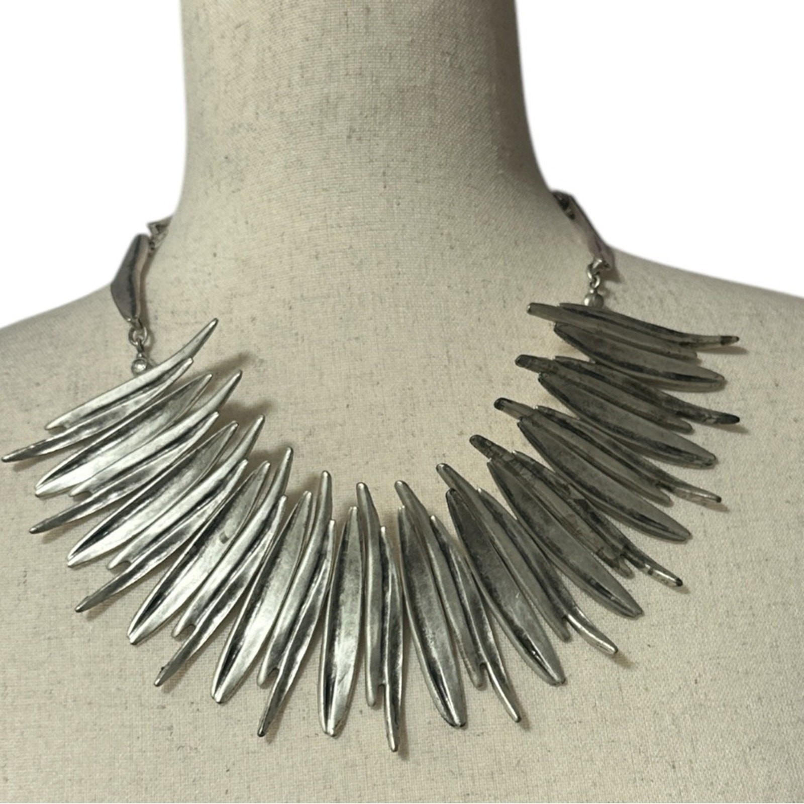 ZeyZey Silver plated Zinc Statement Necklace – Bold Abstract Zinc Metal Collar