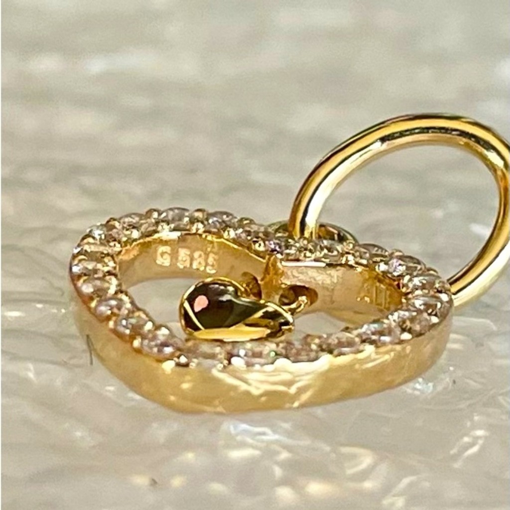 ❗️New ❗️Pandora 14k Solid Gold 585 ALE Double Heart~ Clear CZ Dangle Charm