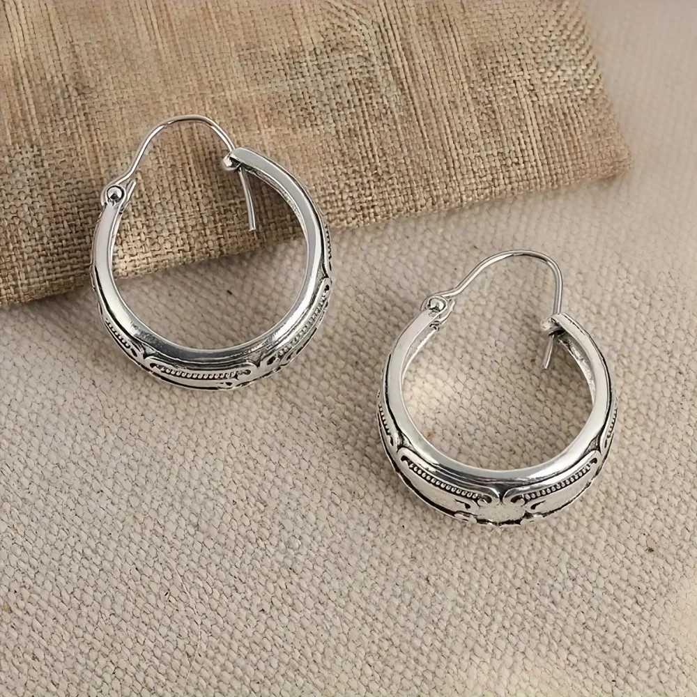 Hottest Woman Earrings Exaggerated Wide Band Cutout Plant Pattern Hip Hop…