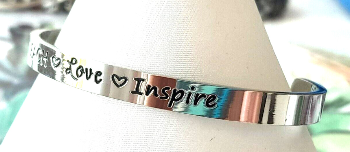 Teacher Gift Teach Love Inspire Hand Stamped Bracelet Stainless Steel Beauty