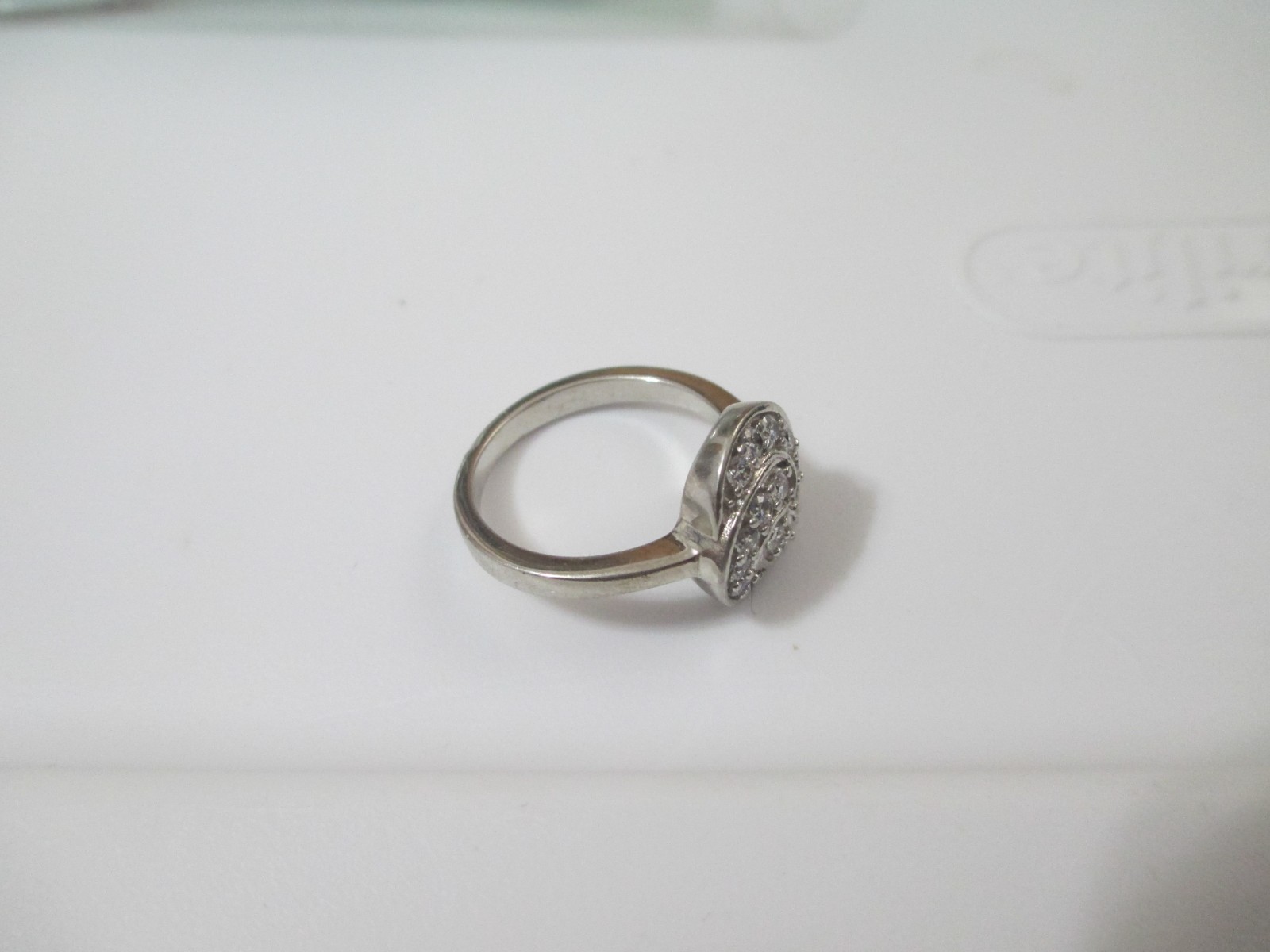 Home Shopping Silvertone Ring with Pave Stones, Marked STS Karis, Size 8