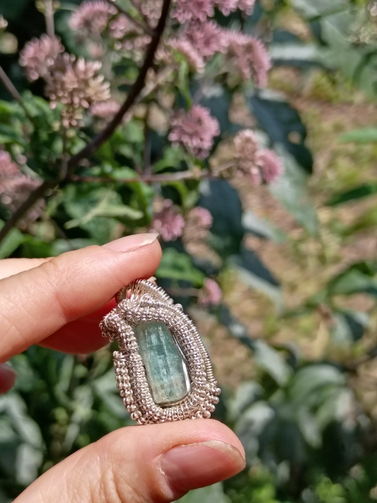 Nigerian Emerald Handcrafted Wire Wrapped Pendant Sterling Silver Natural