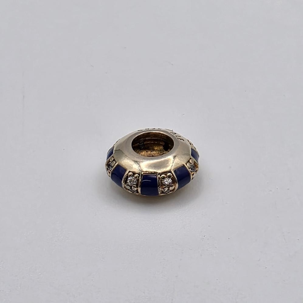 Pandora S925 ALE SHINE Exotic Stones & Blue Stripes Gold Plated Charm 768029CZ