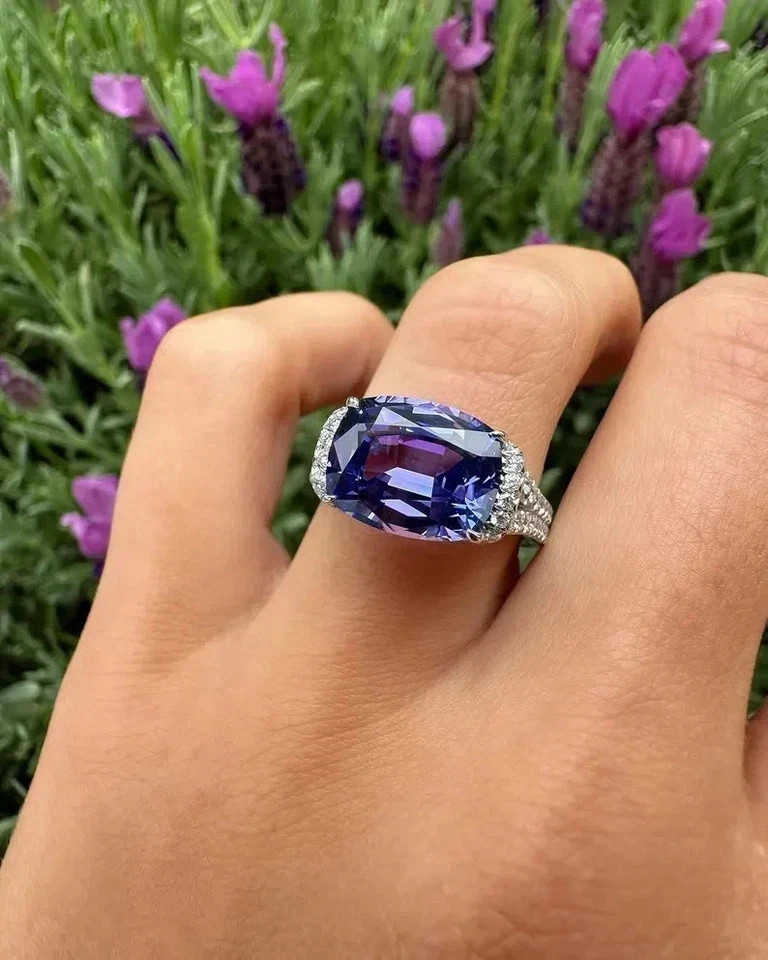 4.80Ct Cushion Cut Natural Tanzanite &Diamond 14K White Gold Luxurious Ring