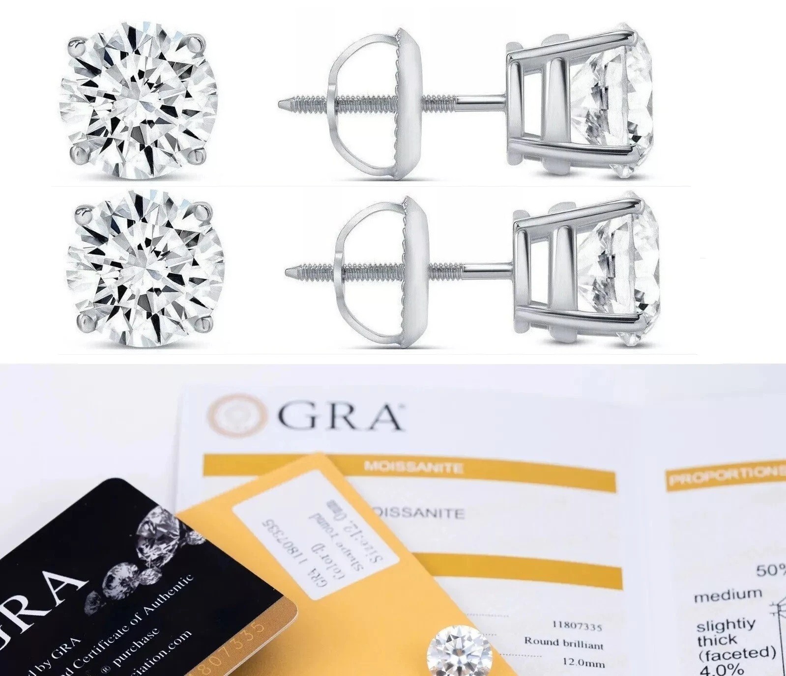 Certified D VVS1 Moissanite Stud Earrings 925 Sterling Silver 0.50CT-4.00CT New