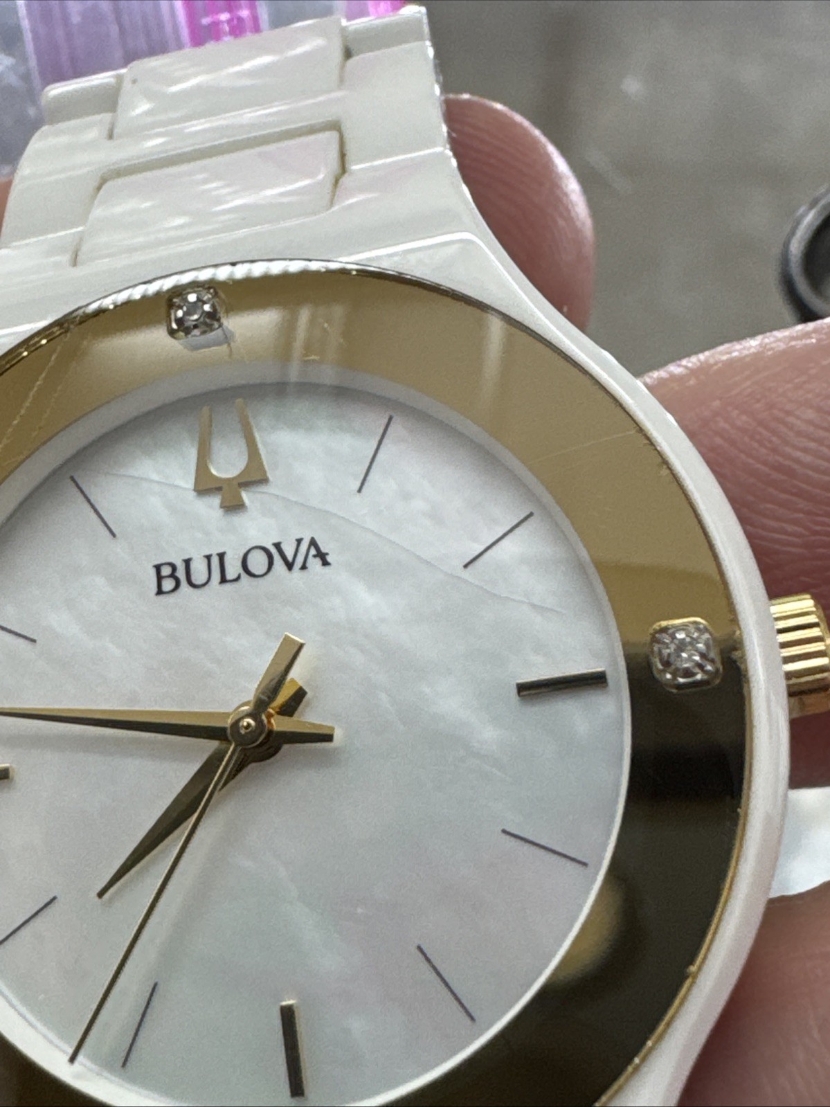 Bulova Millennia Gold White Dial Ceramic Diamond ladies quartz watch