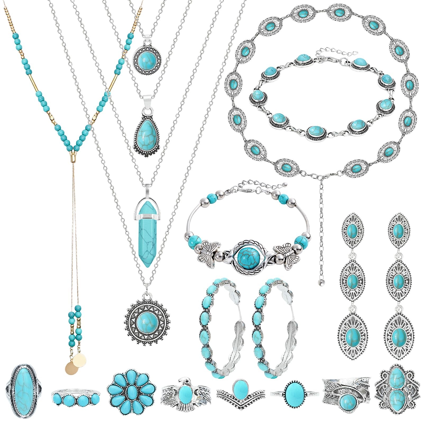 NEWITIN 20 Pieces Silver Bohemian Jewelry Adjustable, Set