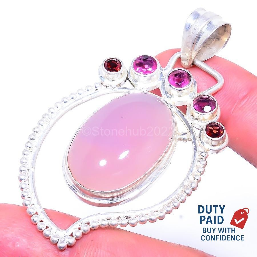 PINK CHALCEDONY Rubellite Sister Wedding New Pendant Jewelry 925 Sterling Silver