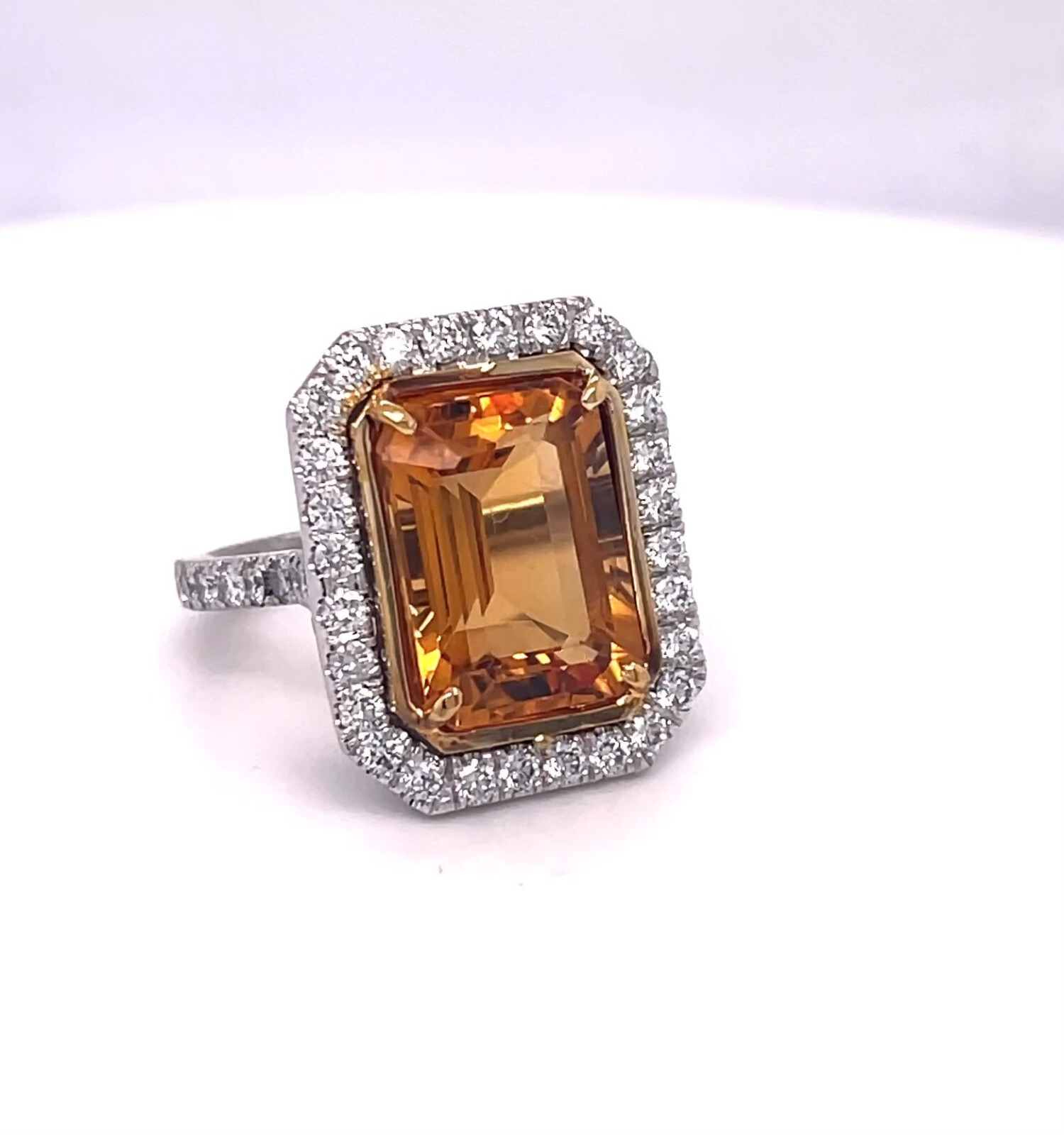 Emerald Cut Citrine and Diamond Ring 7.71 carats. Set in Platinum/18KYG