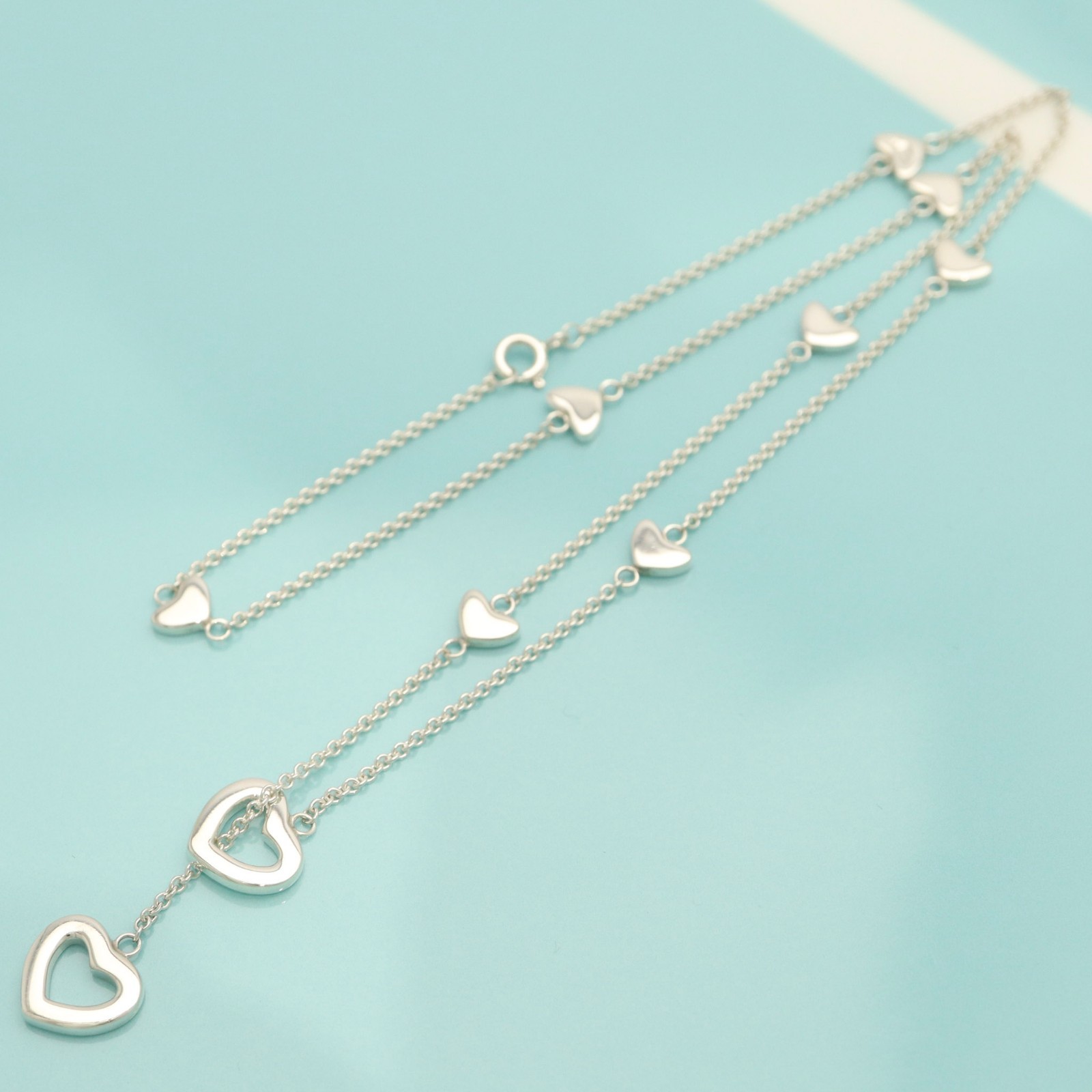 Tiffany & Co. Heart Link Lariat Pendant Necklace 19.6″ Sterling Silver 925