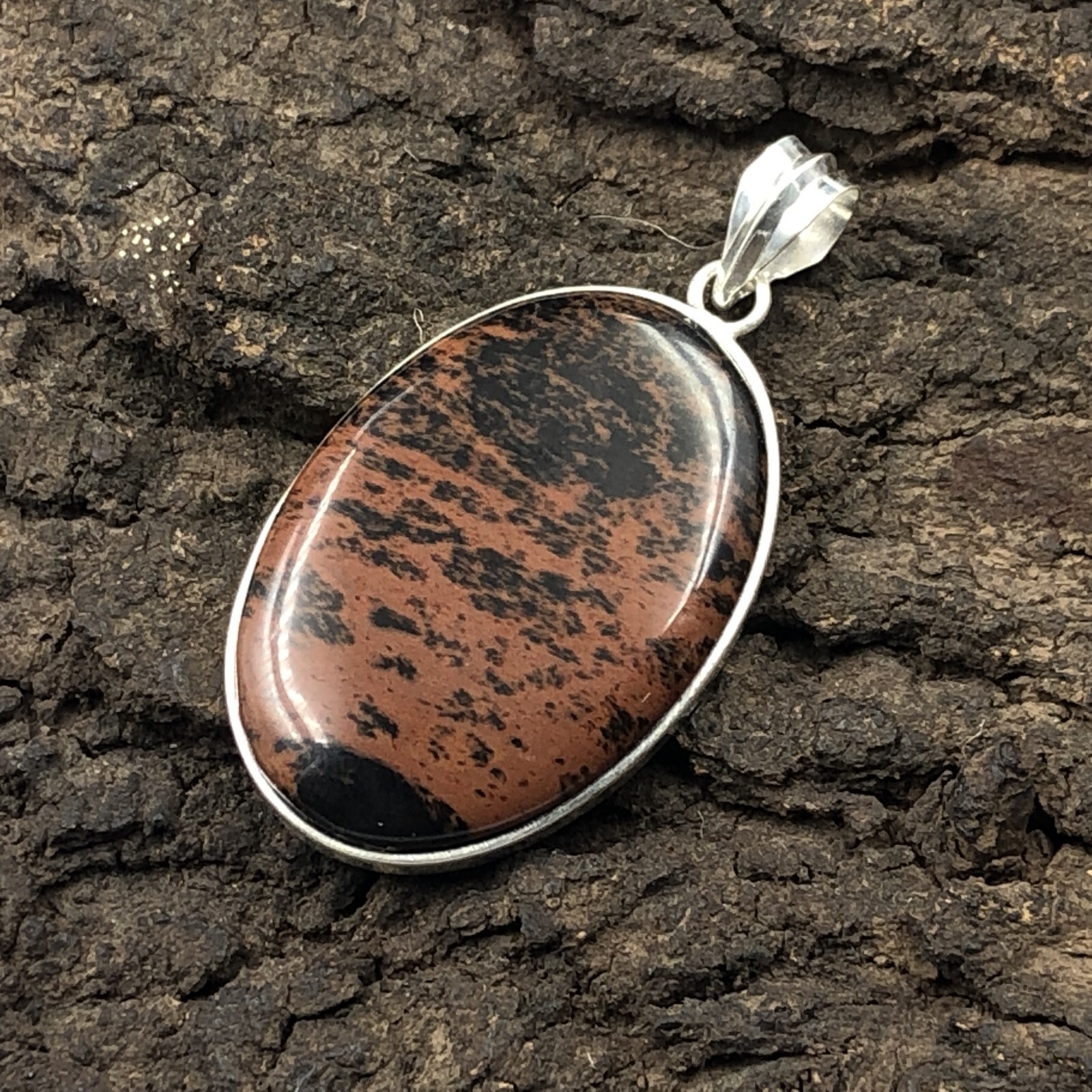 Mahogany Obsidian Pendant Handcrafted Silver Birthday Gift Jewelry 2.25″